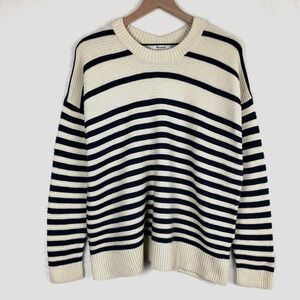 Madewell Cream and Navy Striped Crewneck Sweater